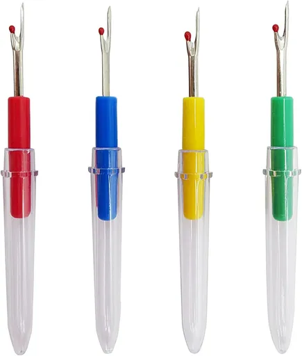 Seam Ripper 4pcs Stitch Eraser Thread Cutter Small Clothes Tag Remover Seam Rippers for Sewing Crafting Thread Removing (4 Colors)