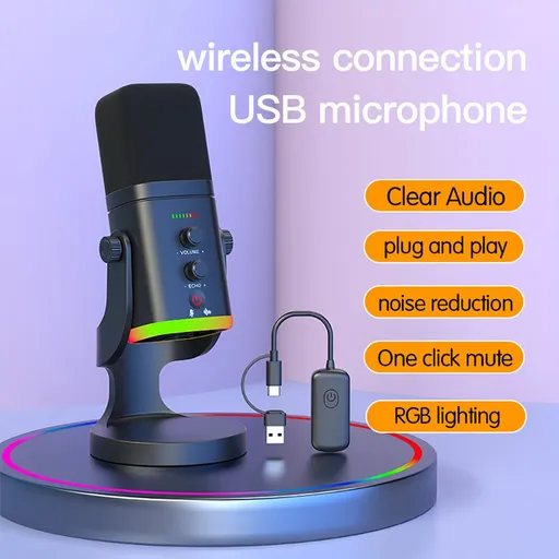YU8 Dynamic Microphone, XLR/Type-C Dual Mode, Built-in HiFi Sound Card, 48kHz HD Sampling, RGB Lighting, Reverb Monitoring, for Streaming, Karaoke & Gaming(Yu8 wireless model)