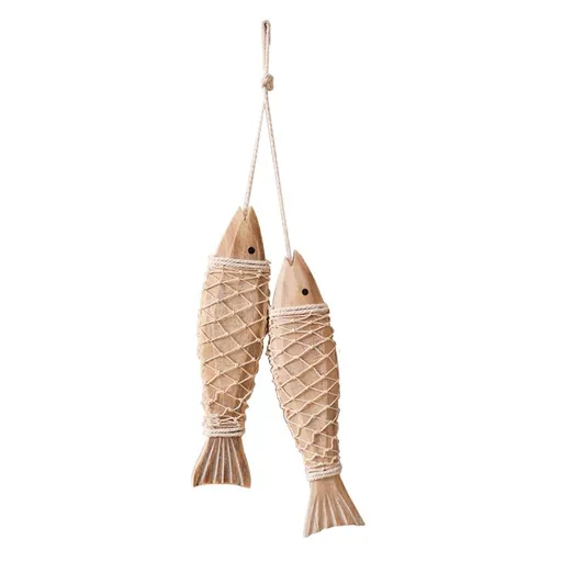 Wooden Fish Decor Hanging Wood Fish Decorations for Wall, Rustic Nautical Fish Decor Beach Theme Home Decoration Fish Sculpture