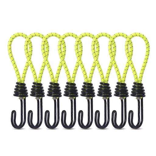 10Pcs Tent Stretch Strap Set Bungee Cords Set with Hooks, Metal Shock Cord Hook - Yellow