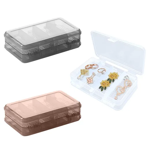 3 Pcs Earring Storage Box Organizer,Jewelry Storage Box Holder,Double Layer Plastic Small Clear Storage Box, Compartment Portable