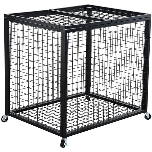 Rolling Sports Ball Storage Cart, Basketball Cage with Double Lids, Sport Equipment Holder Organizer for Indoor Outdoor, Steel Storage Rack for Garages, Playgroup, Gym and Schools