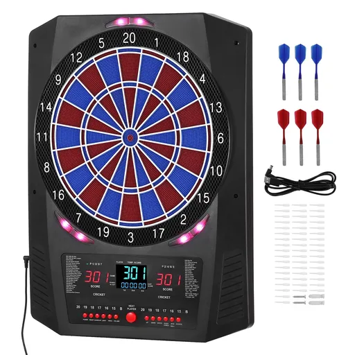Electronic Dart Board, 336mm Target Dartboard with 45 Games & 474 Variations for Up to 8 Players, 6 Dart Shafts with Flights & 50 Soft Tips, Color LED Cricket Scoring Screen for Home Party Bar