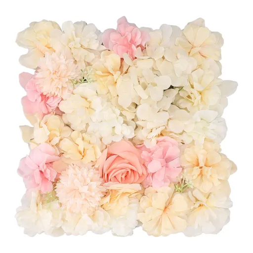 Artificial Flower Wall Panels Simulation Silk Rose Flower Wall Decor for Wedding Party Stage Background Backdrop 15x15in Yellow and Pink