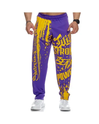 Men Headband Graffiti Straight Pants Polyester Purple XXXL
