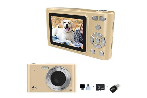 4K Digital Camera for Photography Vlogging Camera for YouTube Video 16X Digital Zoom with 32G Memory Card - Gold