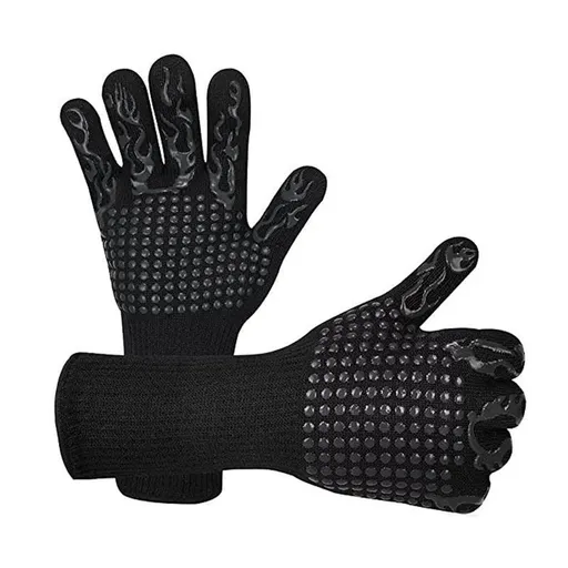2X Heat Proof Resistant Oven Bbq Gloves 35Cm Kitchen Cooking Silicone Mitt New - Black