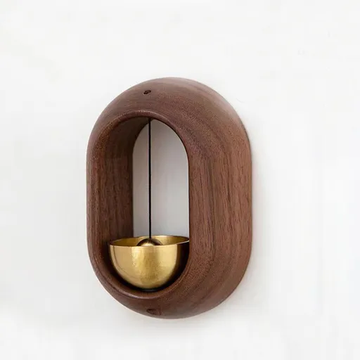 1 Piece Vintage Wooden Door Bell with Copper Chime and Magnetic Mount for Entryways and Bedrooms, Walnut Oval Design