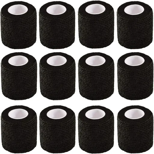 Self Adhesive Bandage Wrap,12 Pack 2 Inch x 5 Yards Elastic Vet Wrap for Sports Supply Ankle Sprains Protection,Breathable Cohesive Bandage Tape (Black)