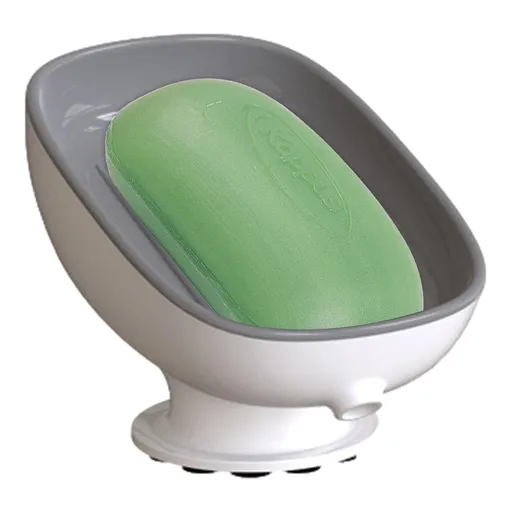 Dish Bar Soap Holder with Suction Cup for Shower Bathroom Tub Kitchen Sink Plastic Sponge Dishes Waterfall Soap Dish Tray (Grey)