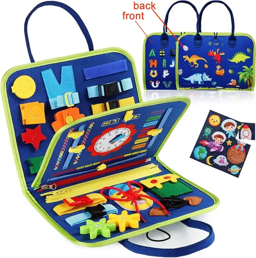Multicolour Montessori Busy Board for Toddlers, Blue, 70.1x27.94cm, Sensory Learning Toy