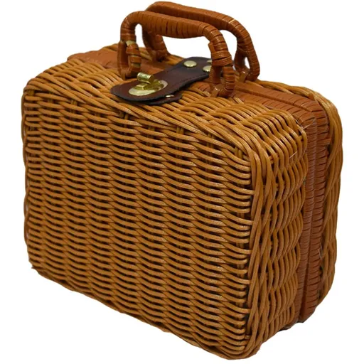 Picnic Basket with Liner Rattan Storage Basket Vintage Rattan Handbag Rustic Picnic Basket Makeup Storage Case for Camping