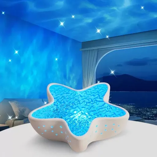 Starfish Aurora Projection Lamp with Dynamic Water Ripple Effects – 7 Color Changing Mood Light for Bedroom, Party Decor, Live Streaming, and Romantic Gifts (White)