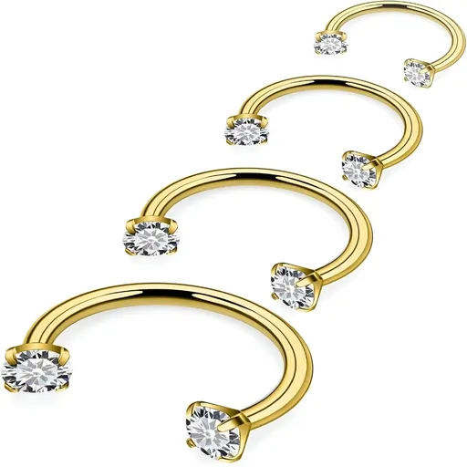 Horseshoe Nose Ring Surgical Steel Double Stud Nose Ring 16g Lip Rings Cubic Zirconia Piercing Jewelry for Women Inner Diameter 6/8/10/12mm