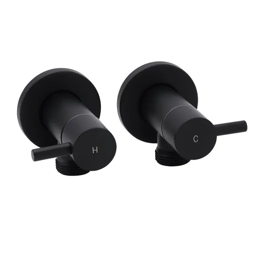 Black Washing Machine 1/4 Turn Twin Taps Laundry Room Hot Cold Water Wall Set