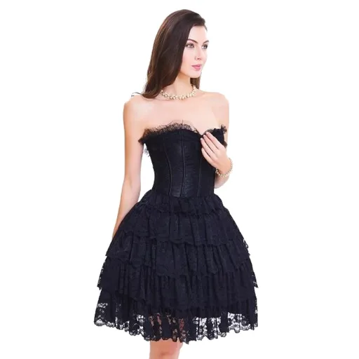 House Of Dasein Sexy Lace Corset Steampunk Gothic Women Party Dress Frills - Black - M
