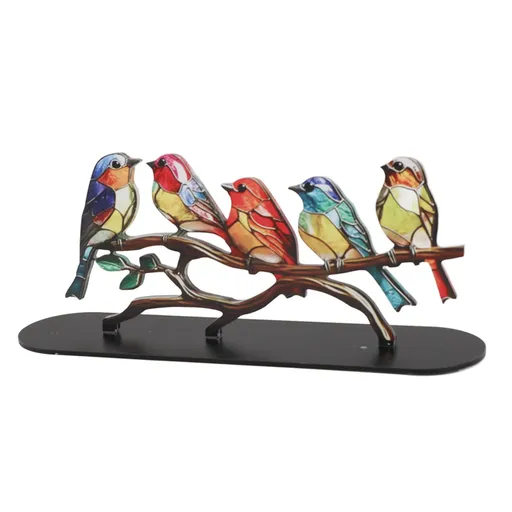 Acrylic Bird on Branch Ornaments Colorful Vivid Desktop Decoration 5 Birds