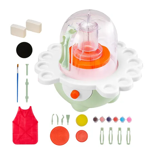 Mini Pottery Wheel, 50 mm and 80 mm Turntables, Adjustable Speed, Electric Clay Wheel for Kids and Beginners, Complete Pottery Set with Clay Sculpting Tools, Gift for Boys and Girls, Green