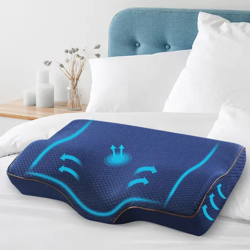 Giselle Memory Foam Pillow Neck Cervical Butterfly Ergonomic Support Navy
