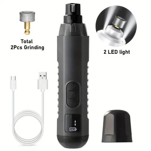 5-Speed Pet Nail Grinder with 2 LED Lights - Painless Electric Nail Clipper for Cats & Dogs, Quiet Paw Grooming & Trimming Tool/Black grey