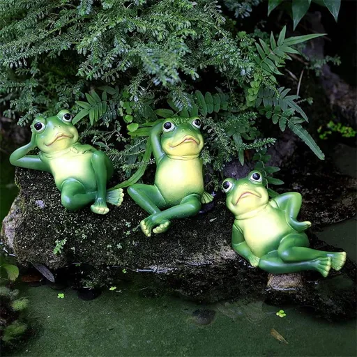 Set of 3 Green Resin Frog Figurines Outdoor Garden Decor Lawn Ornaments for Yard and Patio