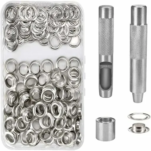 100 Pack Metal Grommet Eyelet Kit with Tools for Canvas Tarpaulin Tent Repair Silver, 14mm