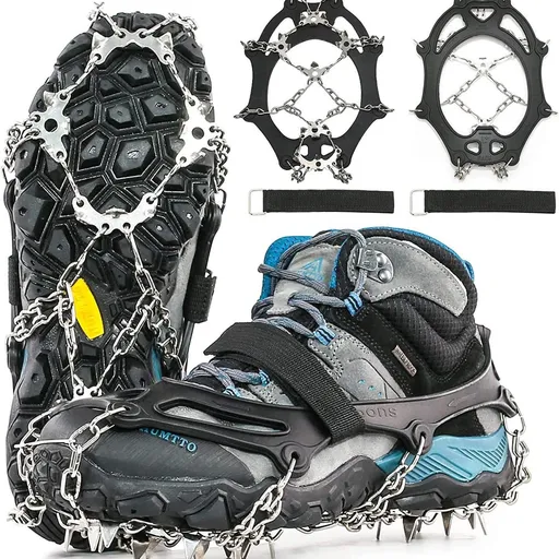 24 Spikes Crampons for Shoes, Anti Slip Ice Cleats for Shoes and Boots, Traction Ice Snow Grip with Stainless Steel Spikes and Silicone Men Women for Hiking, Walking, Climbing, Jogging,Fishing - M