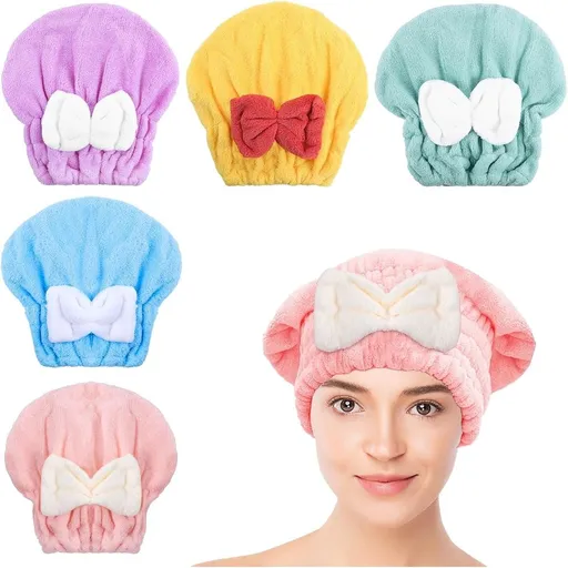 Super Absorbent Hair Towel Wrap, 11" L x 10" W Hair Towel Wrap for Women with Extra Soft Ultra Absorbent Design, Cute Bowtie for Women and Girls