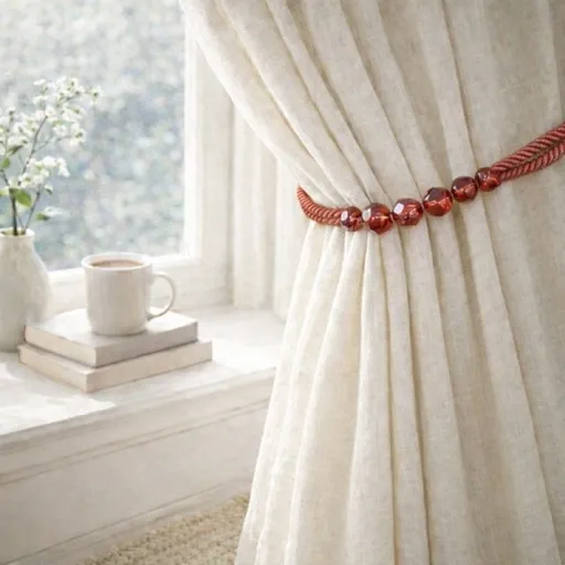 Coral Red Beaded Rope Curtain Tieback