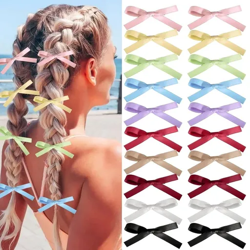 20PCS Small Hair Bows, Beautiful Bow Hair Clips Satin Ribbon Hair Accessories, Cute BowKnot Barrettes Alligator Clips Hair Bow for Women