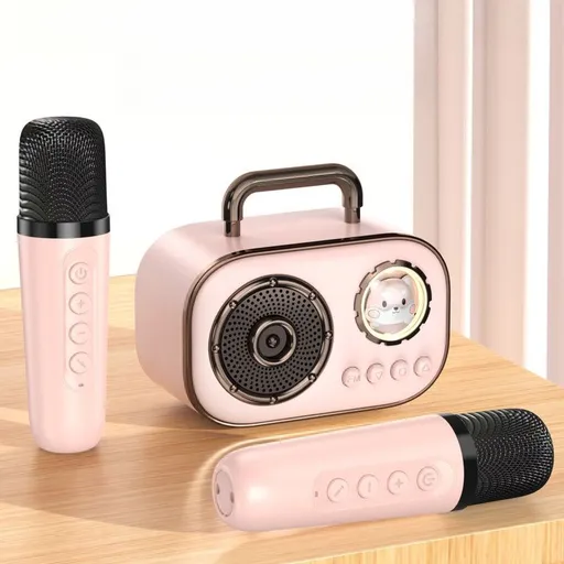 Karaoke Speaker Portable Bluetooth Karaoke Audio Set Dual Mic Wireless Microphone Pink