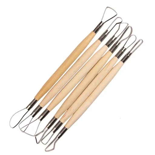 6PCS Clay Sculpture Tool Double Sided Special Small Loop Scraper Knife Ceramic Pottery Sharper Tool with Smooth Wooden Handle