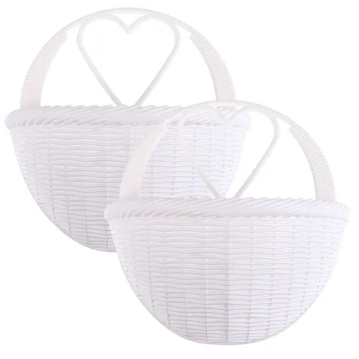 Set of 2 White Plastic Wall Hanging Flower Baskets for Indoor and Outdoor Decoration