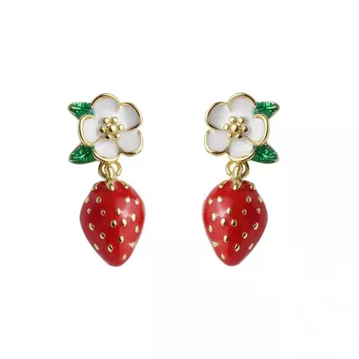 Strawberry Hoop Earrings for Women Cute Earrings Tiny Red Strawberry Fruits Hypoallergenic Drop Dangle Jewelry Holiday Gifts