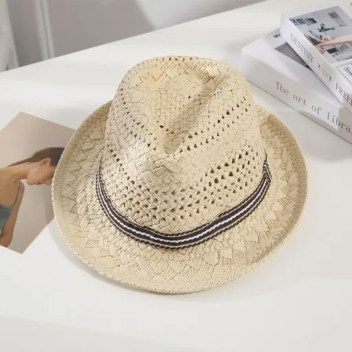 Straw Hat Summer Sun Protection Khaki Beige Adult 56-58cm