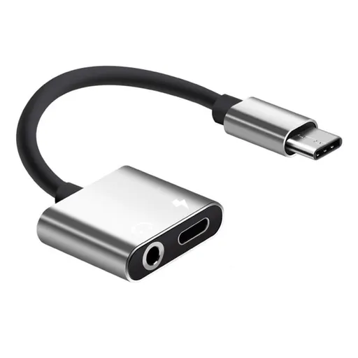 2-in-1 USB-C Charging 3.5mm Audio Adapter Converter For Type-C Android Smartphones(Silver)
