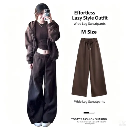 Ladies Chestnut Brown Drawstring Jogger Pants Size M, Adjustable Waist Design, Breathable Casual Daily Trousers