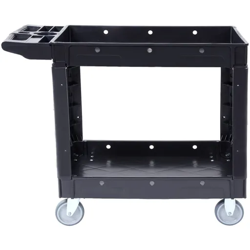 Utility Service Cart, 2 Shelf 550LBS Heavy Duty Plastic Rolling Utility Cart with 360° Swivel Wheels, Medium Lipped Shelf, Ergonomic Storage Handle for Warehouse/Garage/Cleaning/Office