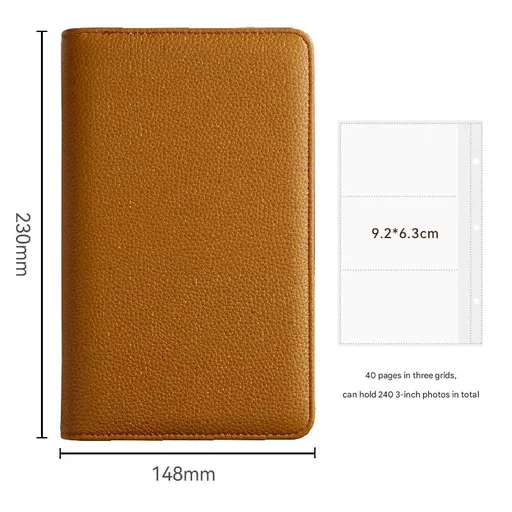 Photo Album PU Leather Zippered Holds 240 3 Inch Photos Brown