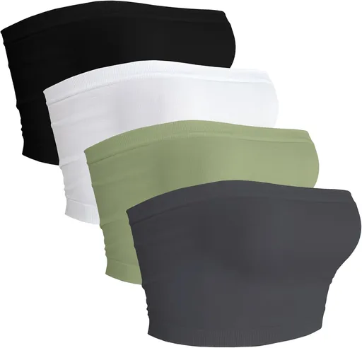 4 Pieces Tube Top Strapless Tops for Women Summer Bandeau Basic Crop Tops Sleeveless Shirt