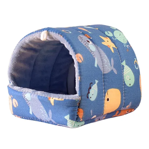 Cartoon Pattern Guinea Pig Cave House Bed, Rabbit Squirrel Chinchilla Hamster Hedgehog Nest Hideout, Small Animals Cage Warm Supplies, Machine Washable M Seaworld