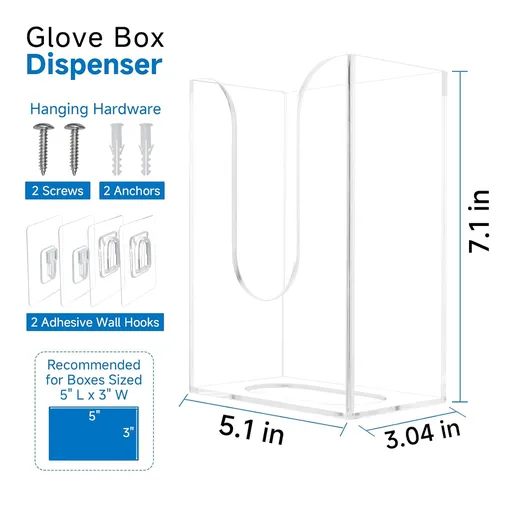 Acrylic Glove Dispenser, Wall-Mounted Glove Box Holder for Disposable Gloves Box & Tissue Box, Multipurpose Glove Box Organizer Glove Rack, Space Saving Design for Workshop Office Kitchen Garage