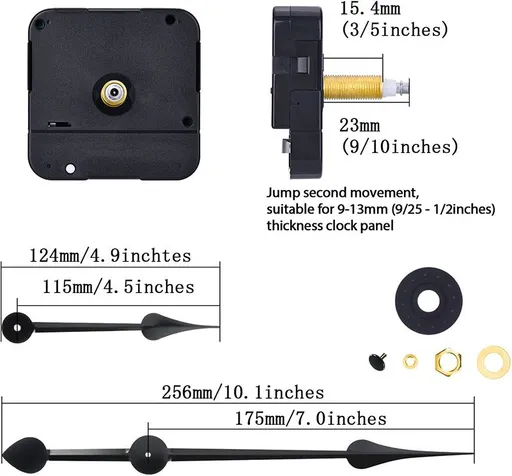 High Torque Clock Movement Mechanism with 270 mm/ 10.6 Inch Big Clock Hands (Shaft Length 9/10 Inch/ 23 mm)