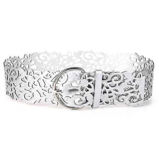 Women's Wide Leather Dress Belt with Hollow Buckle