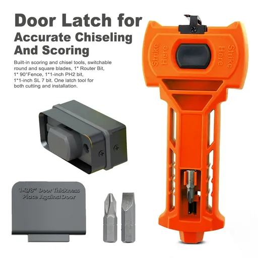 Multi-Function Door Lock Installation Chisel Tool with Interchangeable Scoring Blades, Wood Chisel, Screwdriver Bits and 90° Positioning Bracket for Precise Mortise Marking and Hardware Fitting (Orange)