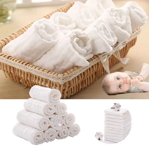 10 Pack Baby Muslin Washcloths - Ultra Soft 6-Layer Organic Cotton Face Towels for Newborns, Gentle Absorbent Wipes for Delicate Skin, Baby Shower Gift & Registry Essential