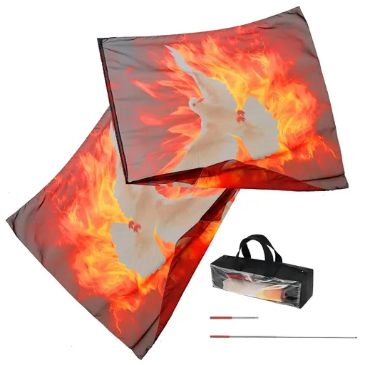 2Pcs Praise Dance Flags with Telescopic Poles & Storage Bag, Fire Cloud Pattern Dove Worship Flags for Festival Stage Performance