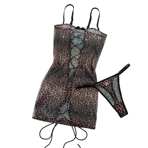 House Of Dasein Leopard Print Strapless Dress Women's Sexy Tie Hollow Temptation Slimming Erotic Lingerie Set - Leopard Print - Xl