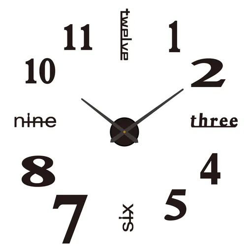 Large Home Decor Office 3D Wall Sticker Clocks DIY Wall Clock Modern Large 3D Wall Clock Mirror Stickers Home Office Decor,Black