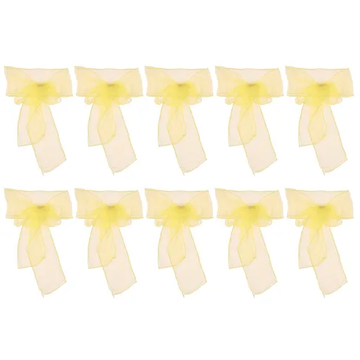 10Pcs Organza Banquet Chair Sash Exquisite Chair Bows Sashes for Wedding Party DecorationBright Yellow